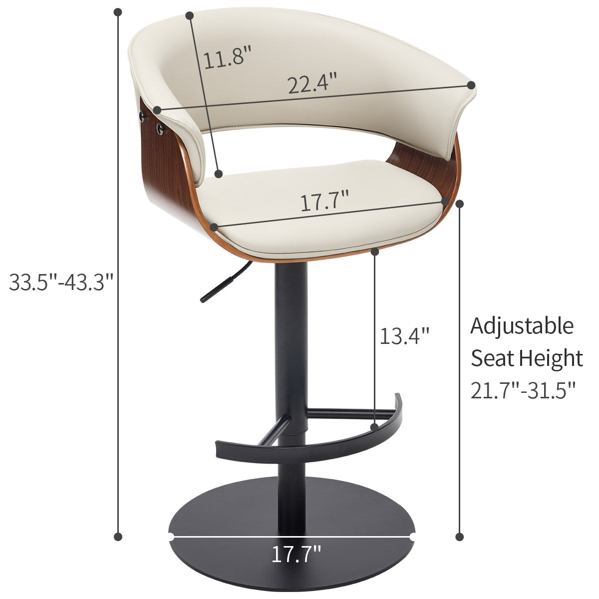 Faux Leather Wooden Adjustable Bar Stools, 360 Degree Swivel Bar Chair with Backs,Bar height Couner Height Barstools for Home Kitchen Dining Room and Bar Room(Grey 1pc)
