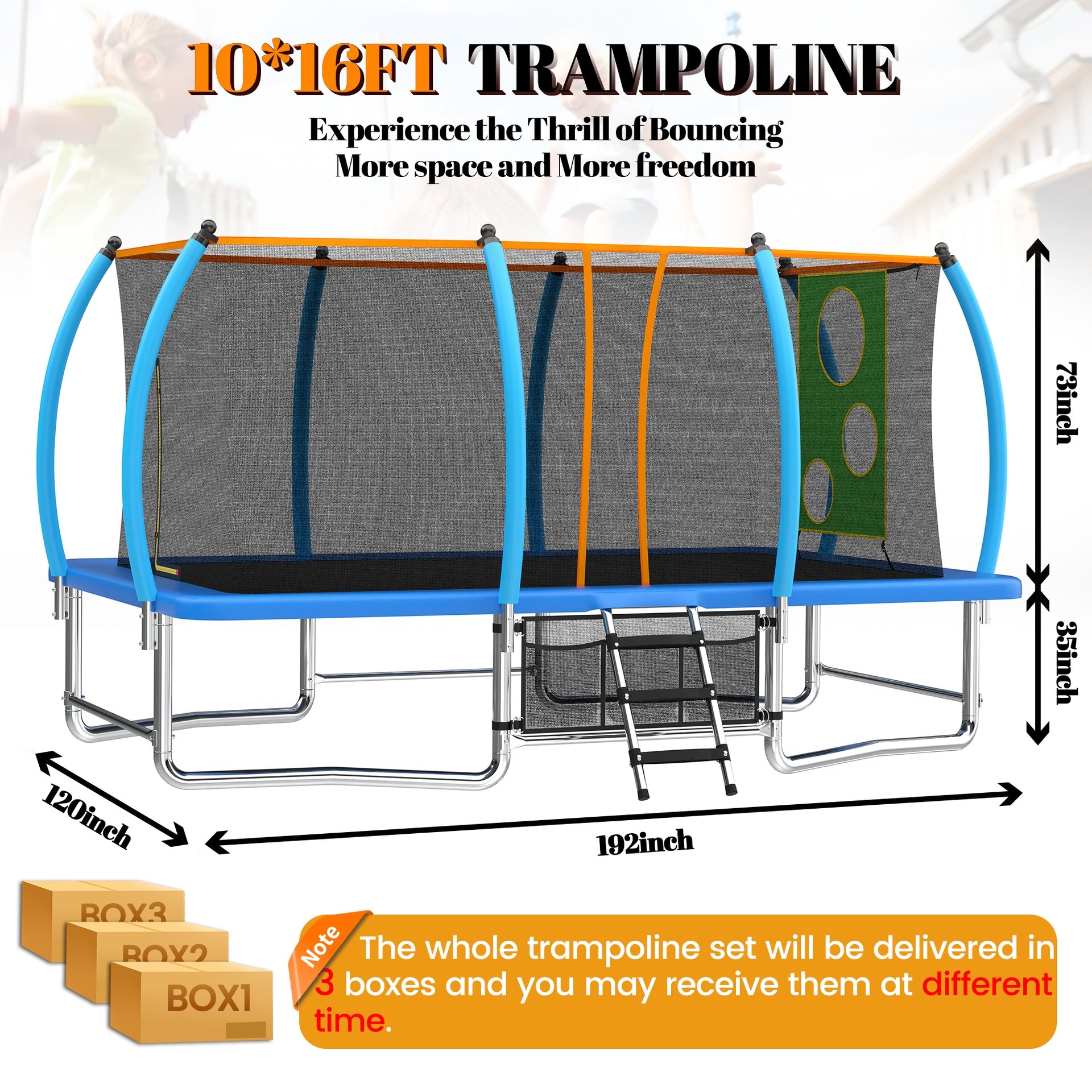 10X16FT Outdoor Square Trampolines for Kids Adults Long Rectangular Tumbling Trampoline