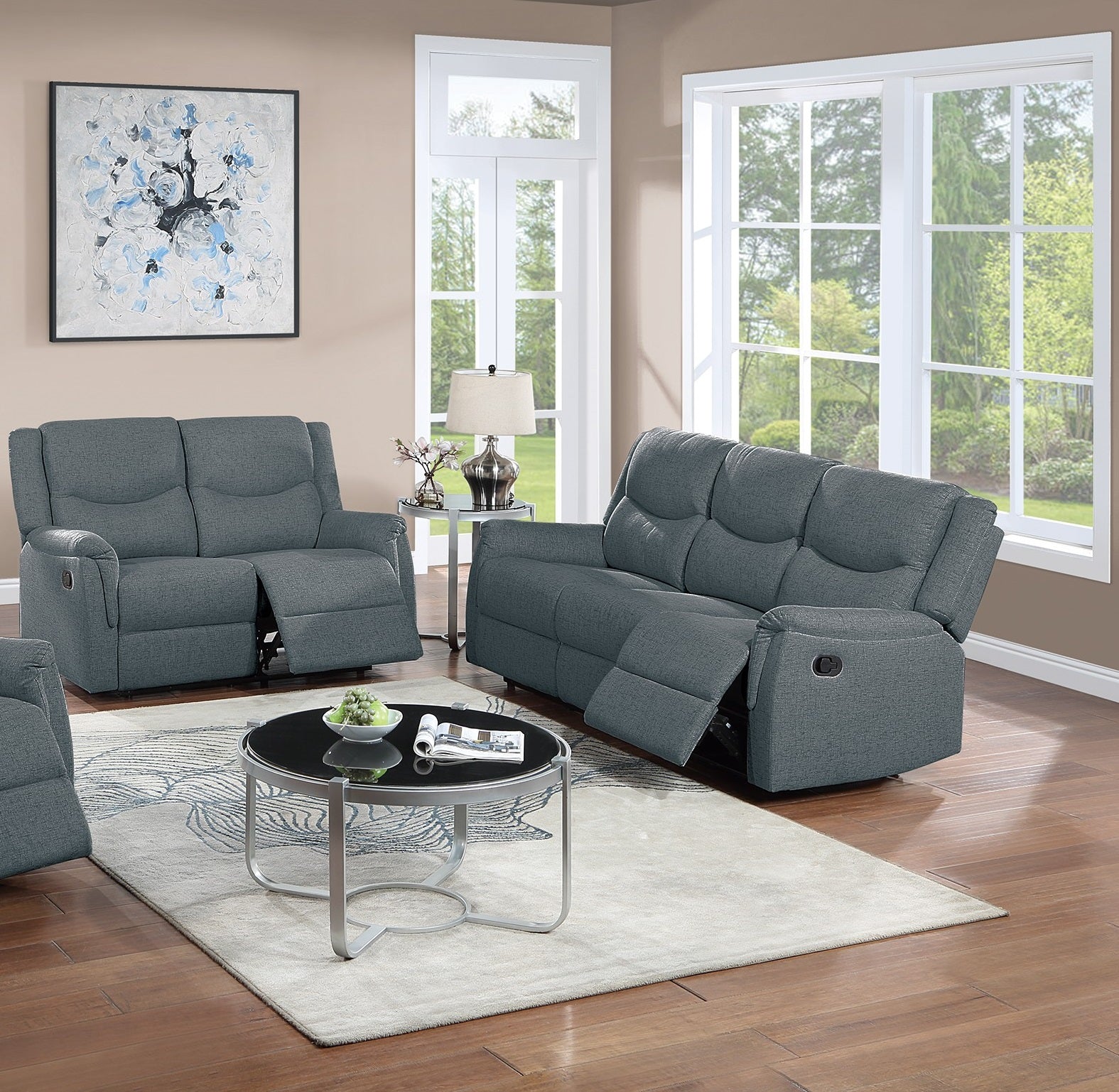 Modern Style 2pc Living Room Set 1x Sofa 1x Loveseat Fully Upholstered Supportive Backrest Dark Gray Finish Manual Motion Primary Living Room Furniture