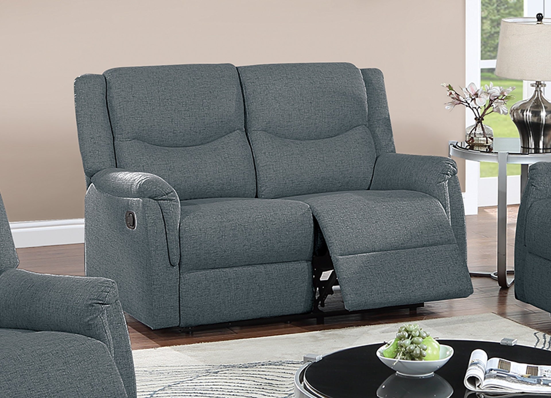 Modern Style Recliner Loveseat 1pc Burlap Upholstered Plush Armrest And Headrest Dark Gray Finish Primary Living Room Furniture