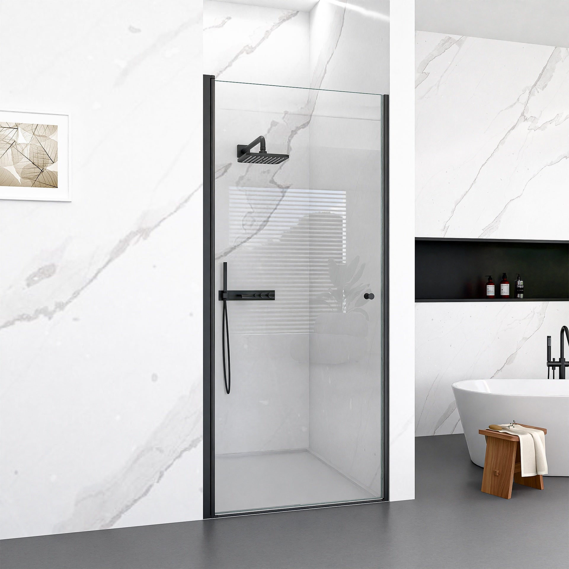32"W x 72"H Frameless Circular Pivot Shower Door in Matte Black With 1/4" (6mm) Thick SGCC Tempered Glass