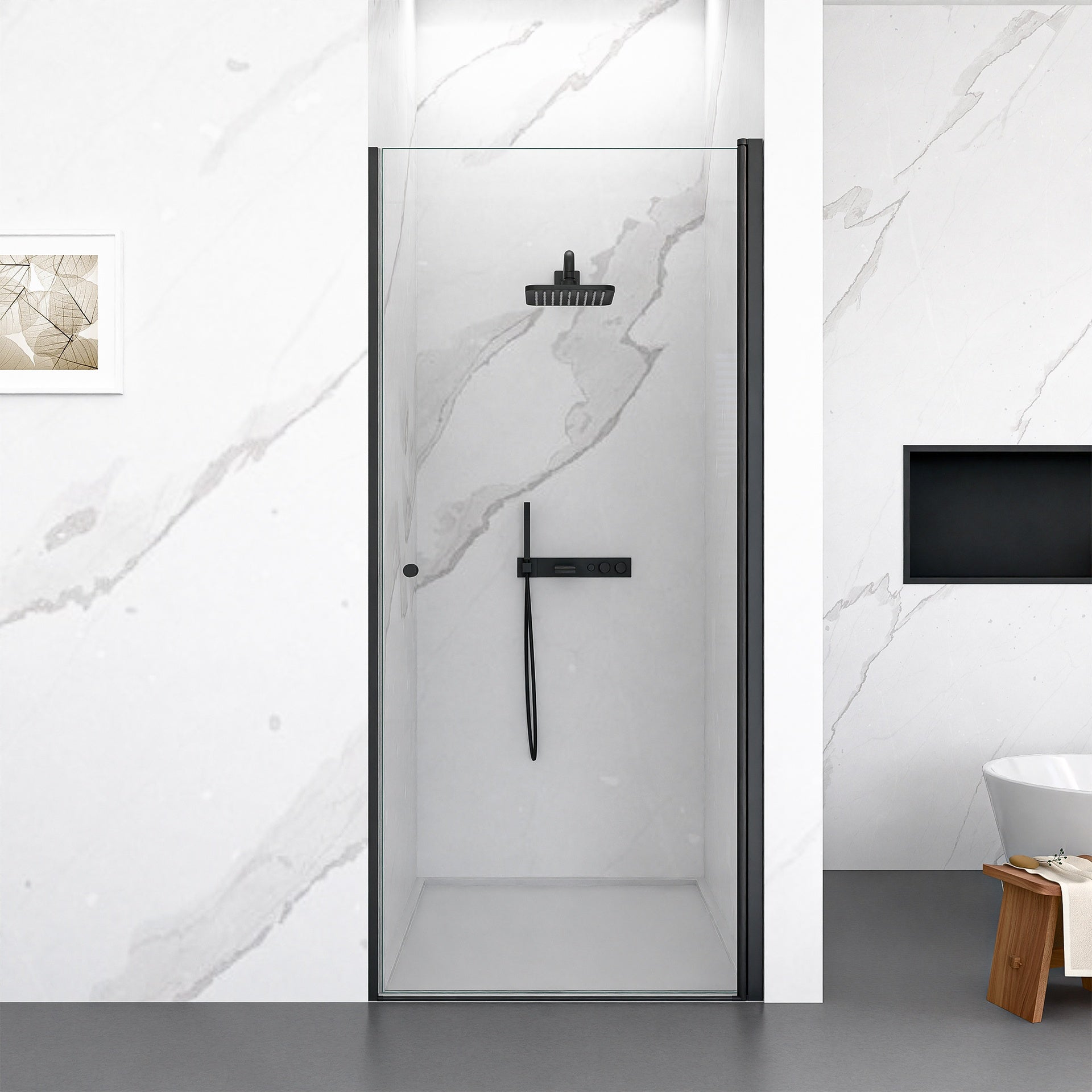 32"W x 72"H Frameless Circular Pivot Shower Door in Matte Black With 1/4" (6mm) Thick SGCC Tempered Glass