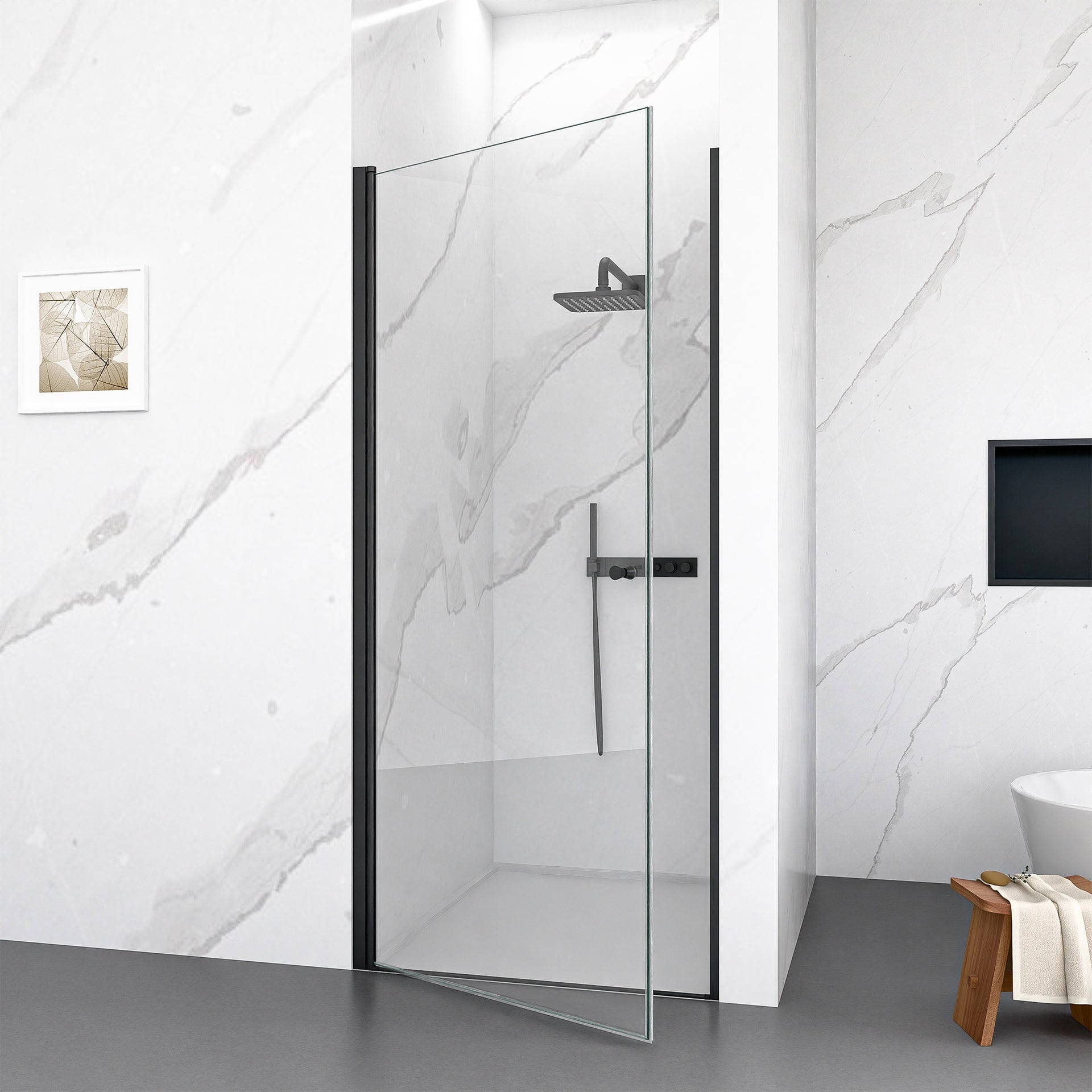 32"W x 72"H Frameless Circular Pivot Shower Door in Matte Black With 1/4" (6mm) Thick SGCC Tempered Glass