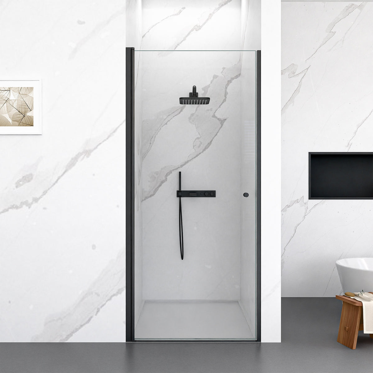 32"W x 72"H Frameless Circular Pivot Shower Door in Matte Black With 1/4" (6mm) Thick SGCC Tempered Glass