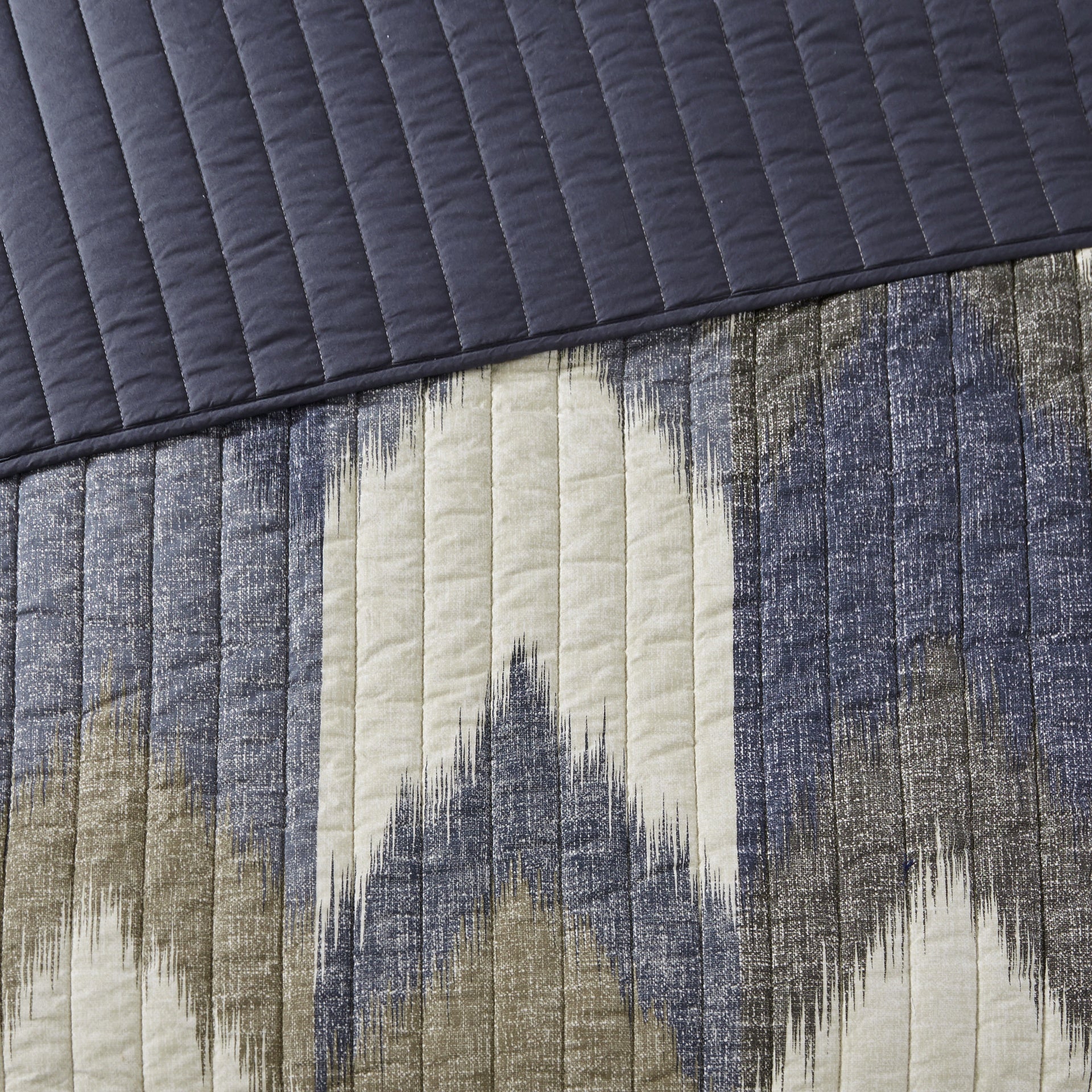 3 Piece Printed Cotton Quilt Set Navy Full/Queen