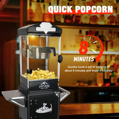 Popcorn Machine with Cart ,Wheels & 10 Oz Kettle Popcorn Maker Measuring 3 plastic spoon Home Theater Popcorn Machine-Black