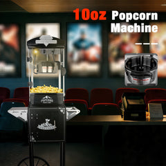 Popcorn Machine with Cart ,Wheels & 10 Oz Kettle Popcorn Maker Measuring 3 plastic spoon Home Theater Popcorn Machine-Black