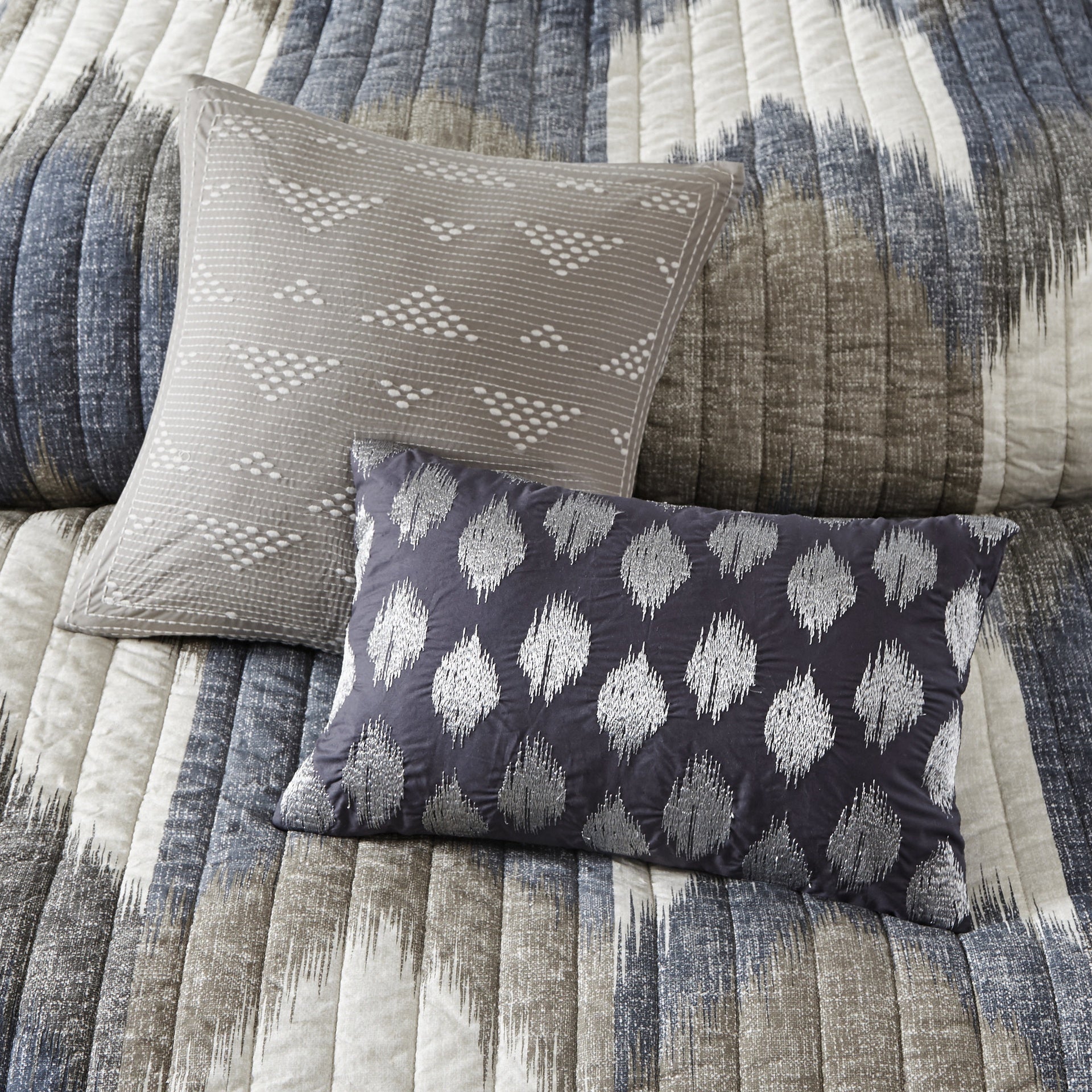 3 Piece Printed Cotton Quilt Set Navy King/Cal King