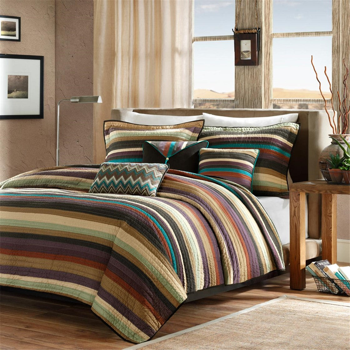 Reversible Quilt Set with Throw Pillows Multi Twin/Twin XL