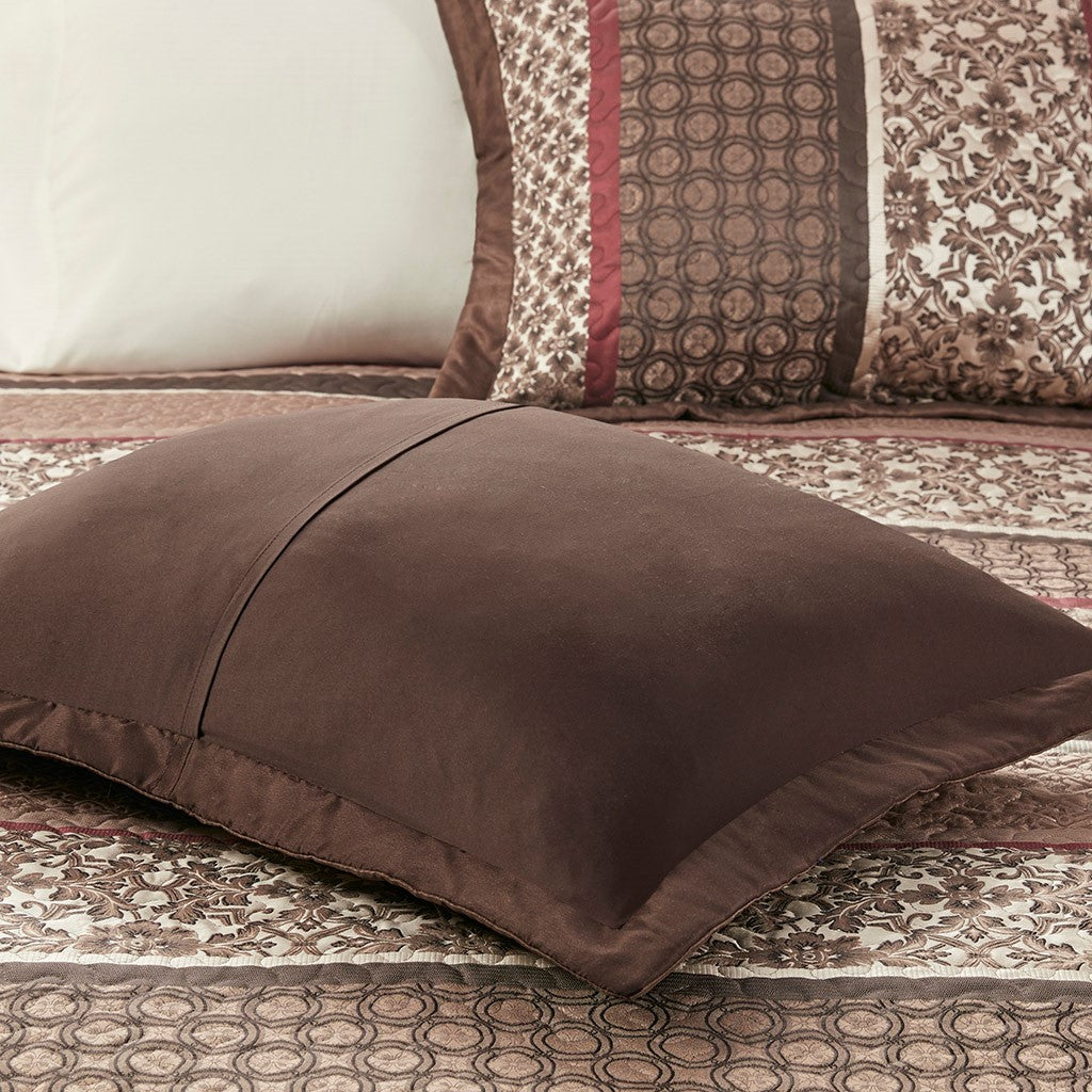 5 Piece Jacquard Quilt Set with Throw Pillows Red King/Cal King