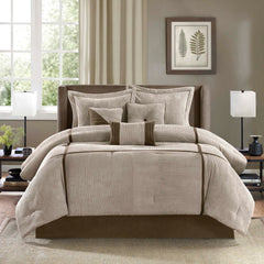 7 Piece Micro Corduroy Comforter Set Taupe Queen
