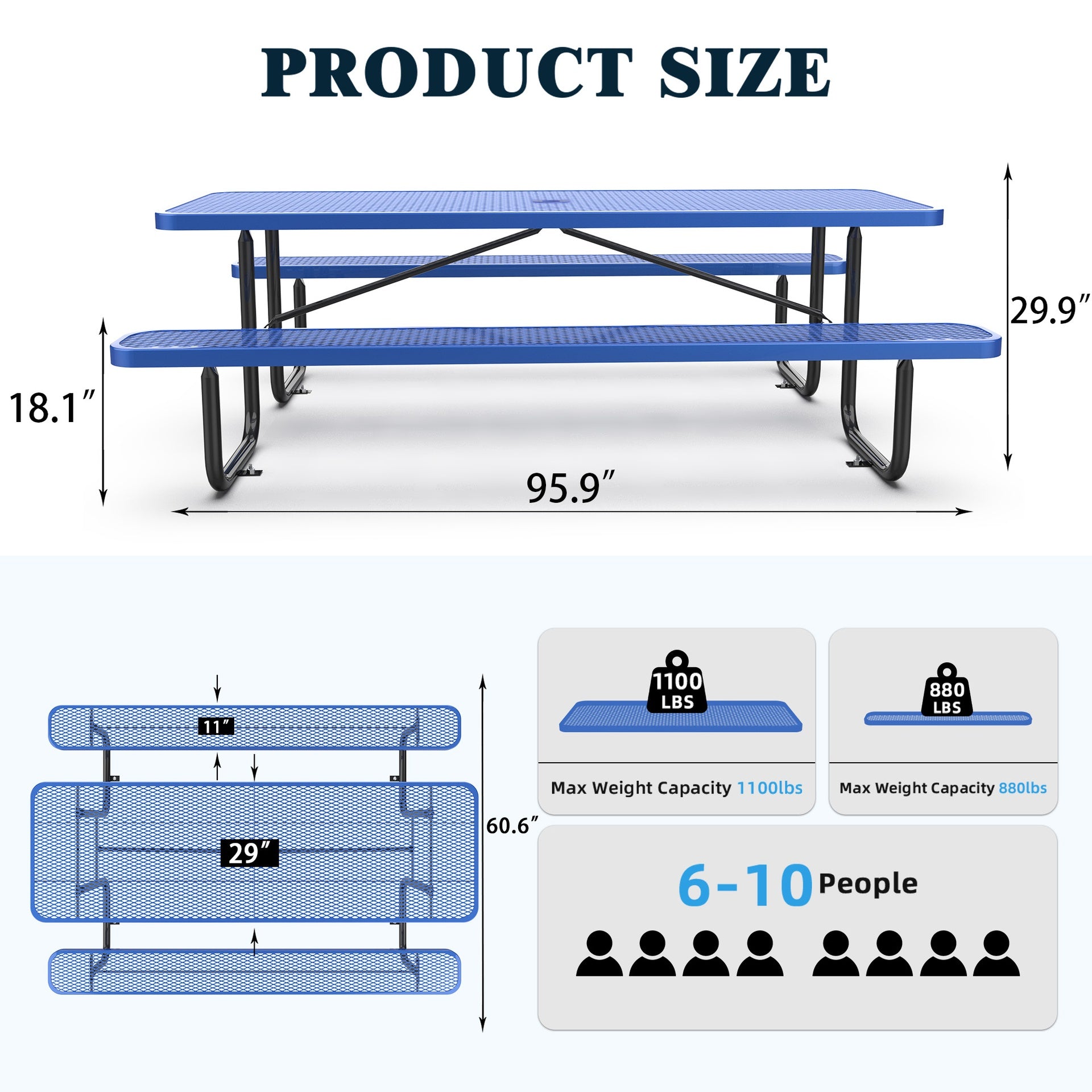 96" Rectangular Picnic Tables Blue