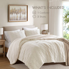 3 Pieces King/Cal King Cable Knit Chenille Comforter Set,Ivory