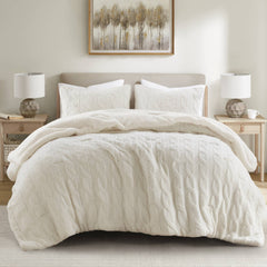 3 Pieces King/Cal King Cable Knit Chenille Comforter Set,Ivory