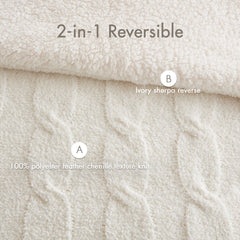 3 Pieces King/Cal King Cable Knit Chenille Comforter Set,Ivory