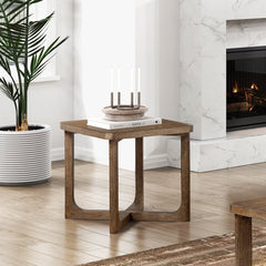 1pc Modern End Table Square Tabletop Light Brown Finish X-Base Wooden Living Room Furniture