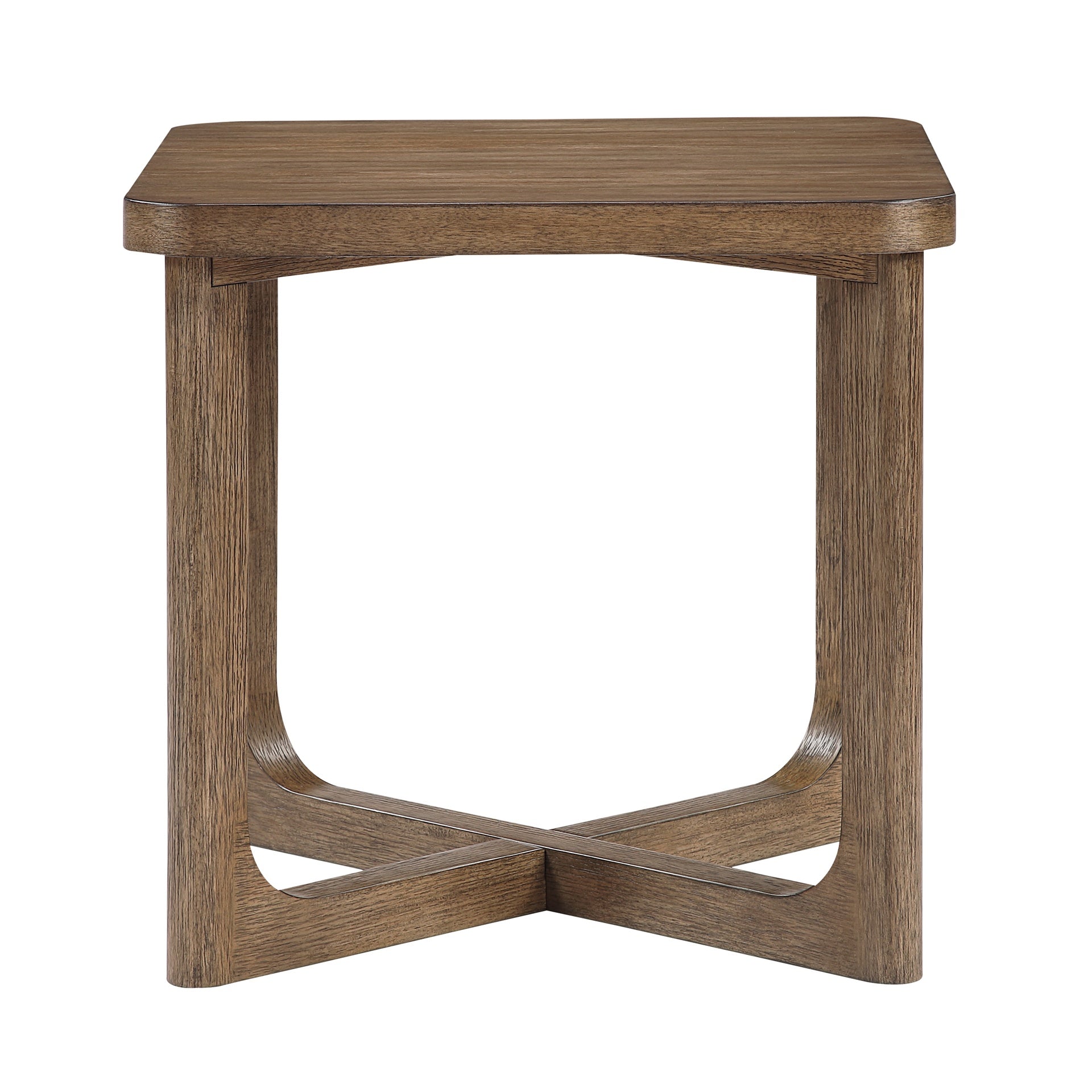 1pc Modern End Table Square Tabletop Light Brown Finish X-Base Wooden Living Room Furniture