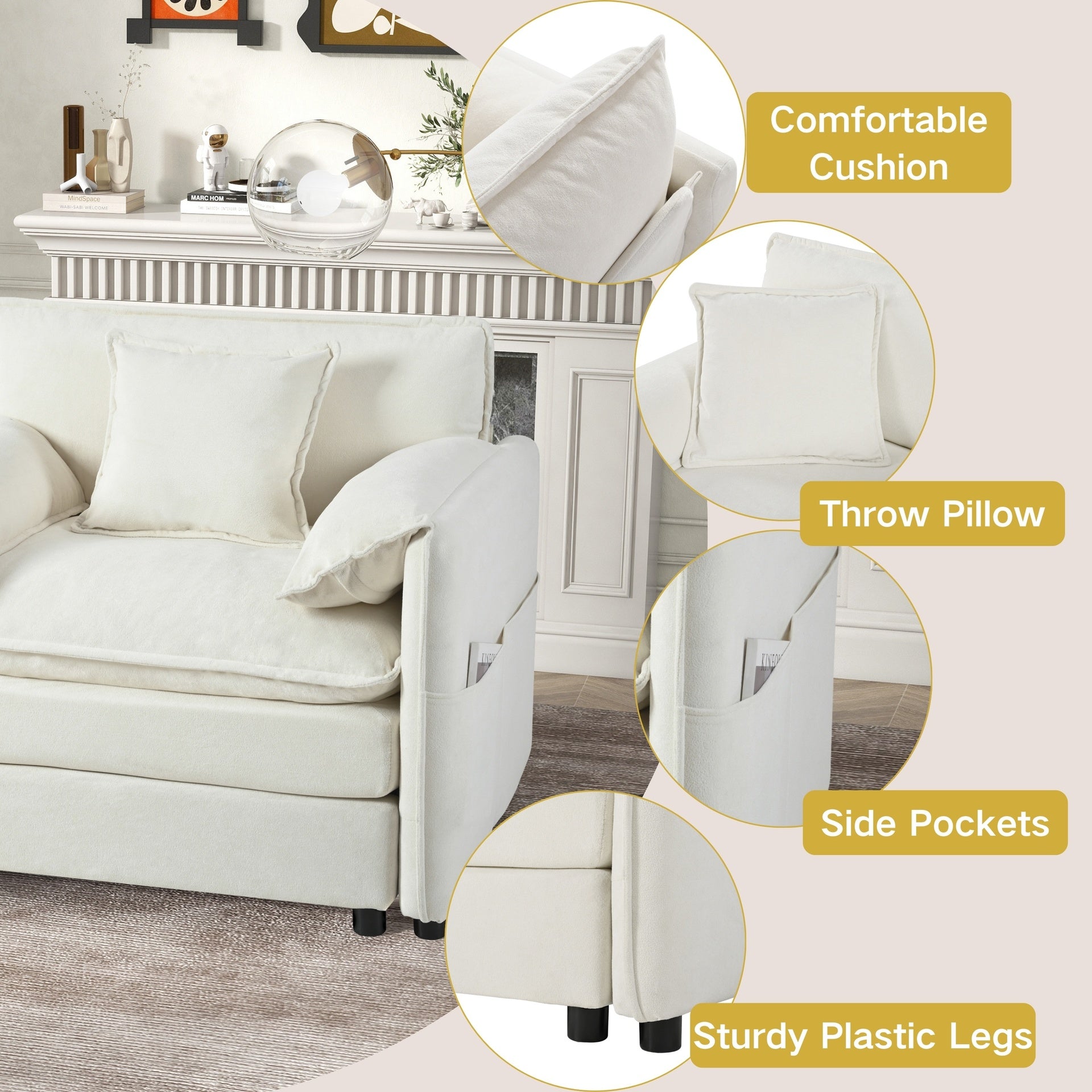 (Old:W3163S00028) Modular Sectional Sofa, Oversized Deep Seat U Shaped Couch Set for Living Room, 4-Seater Comfy Cloud Couches with 2 Movable Ottomans, DIY Combination, Chenille,Beige