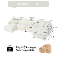 (Old:W3163S00028) Modular Sectional Sofa, Oversized Deep Seat U Shaped Couch Set for Living Room, 4-Seater Comfy Cloud Couches with 2 Movable Ottomans, DIY Combination, Chenille,Beige