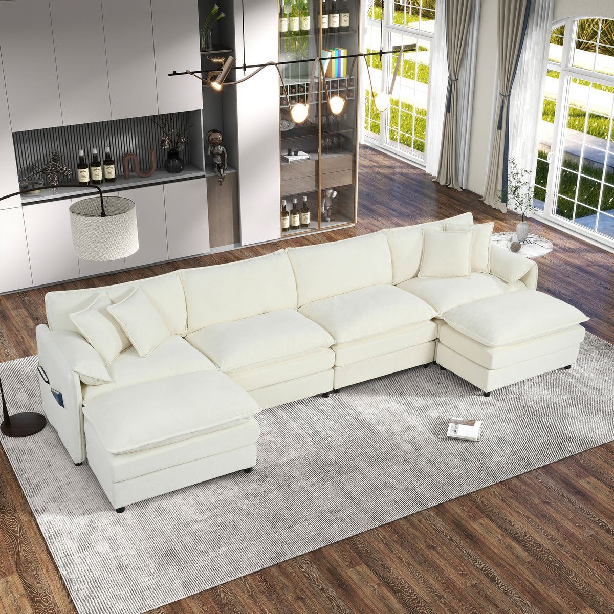 (Old:W3163S00028) Modular Sectional Sofa, Oversized Deep Seat U Shaped Couch Set for Living Room, 4-Seater Comfy Cloud Couches with 2 Movable Ottomans, DIY Combination, Chenille,Beige