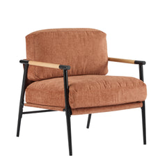 27.56" Modern Accent Chair with Plush Cushions, Minimalist Metal Frame, and Wooden Armrest Design – Perfect for Cozy Living Room, Bedroom, or Office Seating