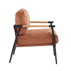27.56" Modern Accent Chair with Plush Cushions, Minimalist Metal Frame, and Wooden Armrest Design – Perfect for Cozy Living Room, Bedroom, or Office Seating