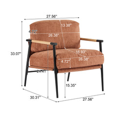 27.56" Modern Accent Chair with Plush Cushions, Minimalist Metal Frame, and Wooden Armrest Design – Perfect for Cozy Living Room, Bedroom, or Office Seating