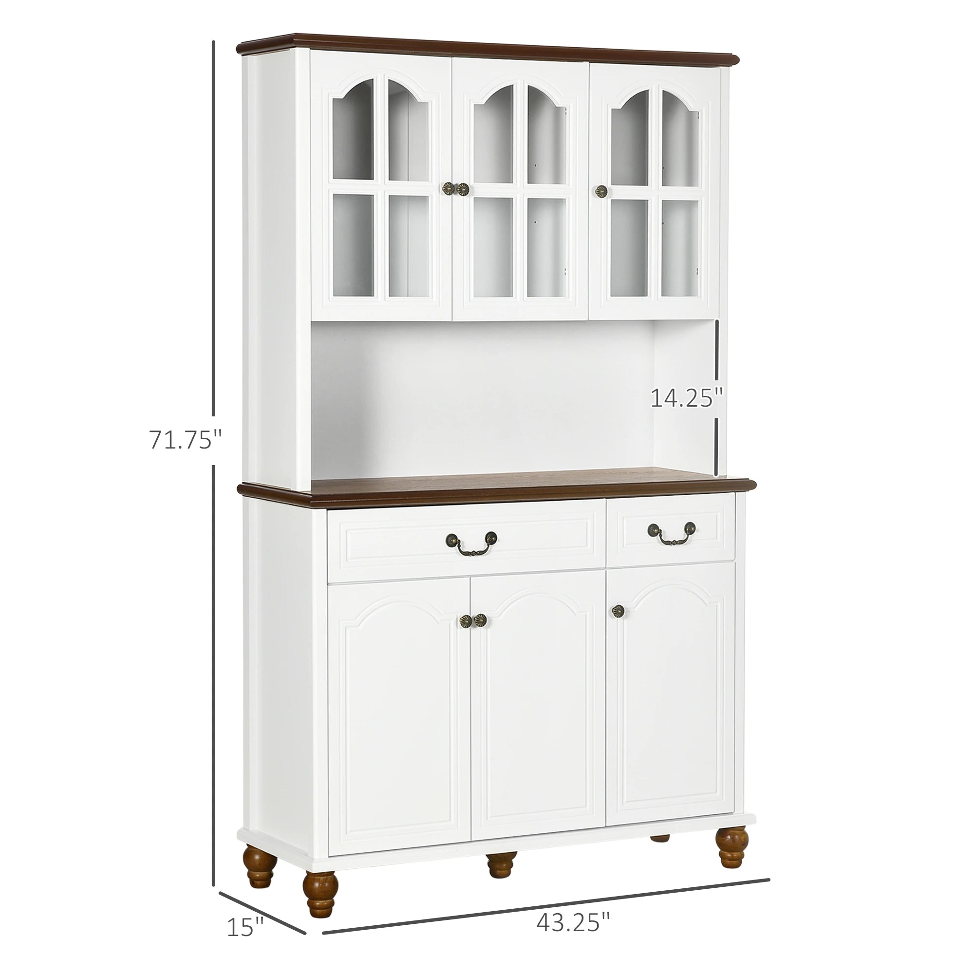 White  Kitchen Storage with 6 Doors, 2 Drawers and 3-Level Adjustable Shelves Kitchen Buffet