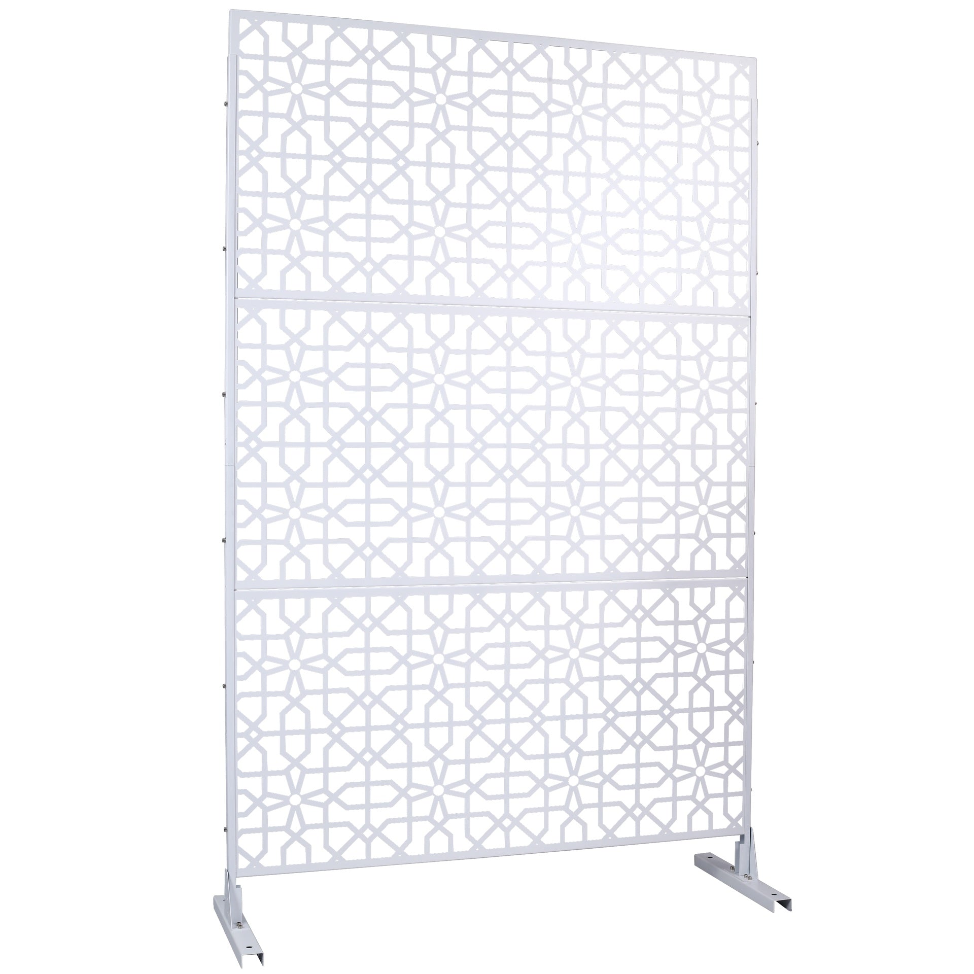 Outdoor & Indoor Privacy Screen Metal Privacy Screen 76" H×48" W, Freestanding Decorative Privacy Screen for Deck Balcony Patio, Privacy Fence Panels for Outside Lawn Garden PS106 WHITE
