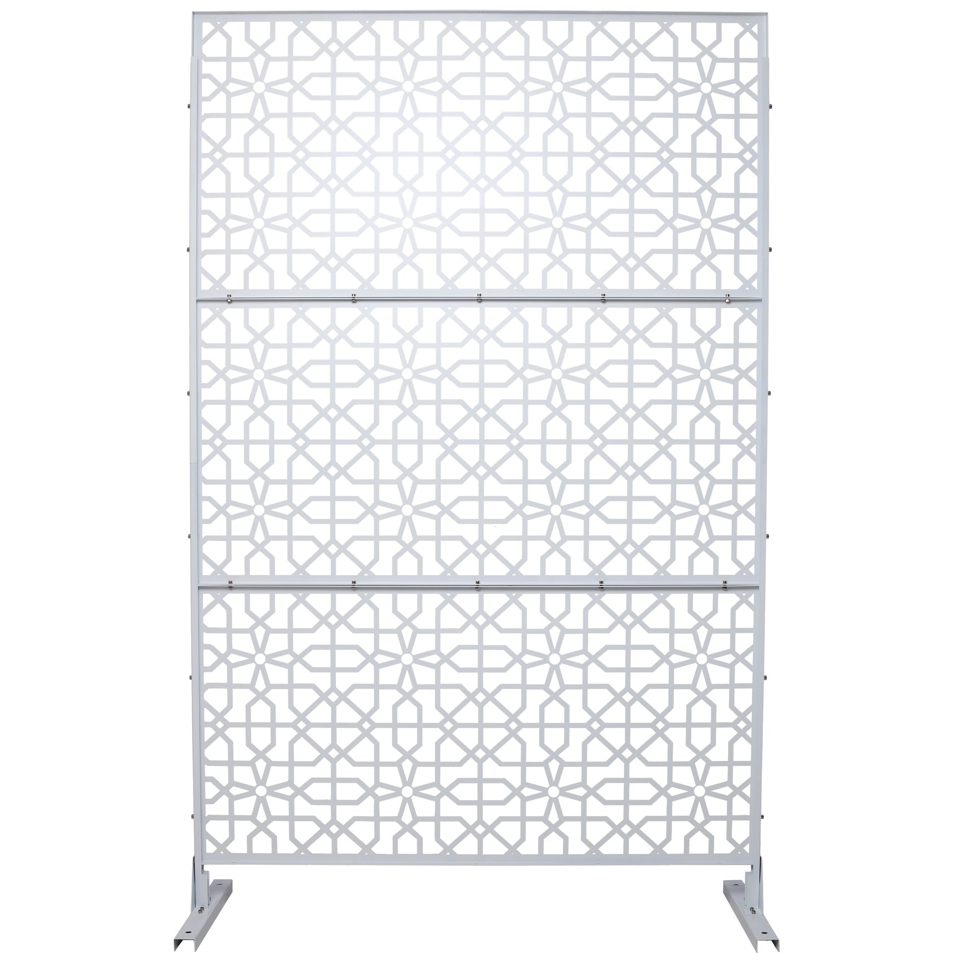 Outdoor & Indoor Privacy Screen Metal Privacy Screen 76" H×48" W, Freestanding Decorative Privacy Screen for Deck Balcony Patio, Privacy Fence Panels for Outside Lawn Garden PS106 WHITE