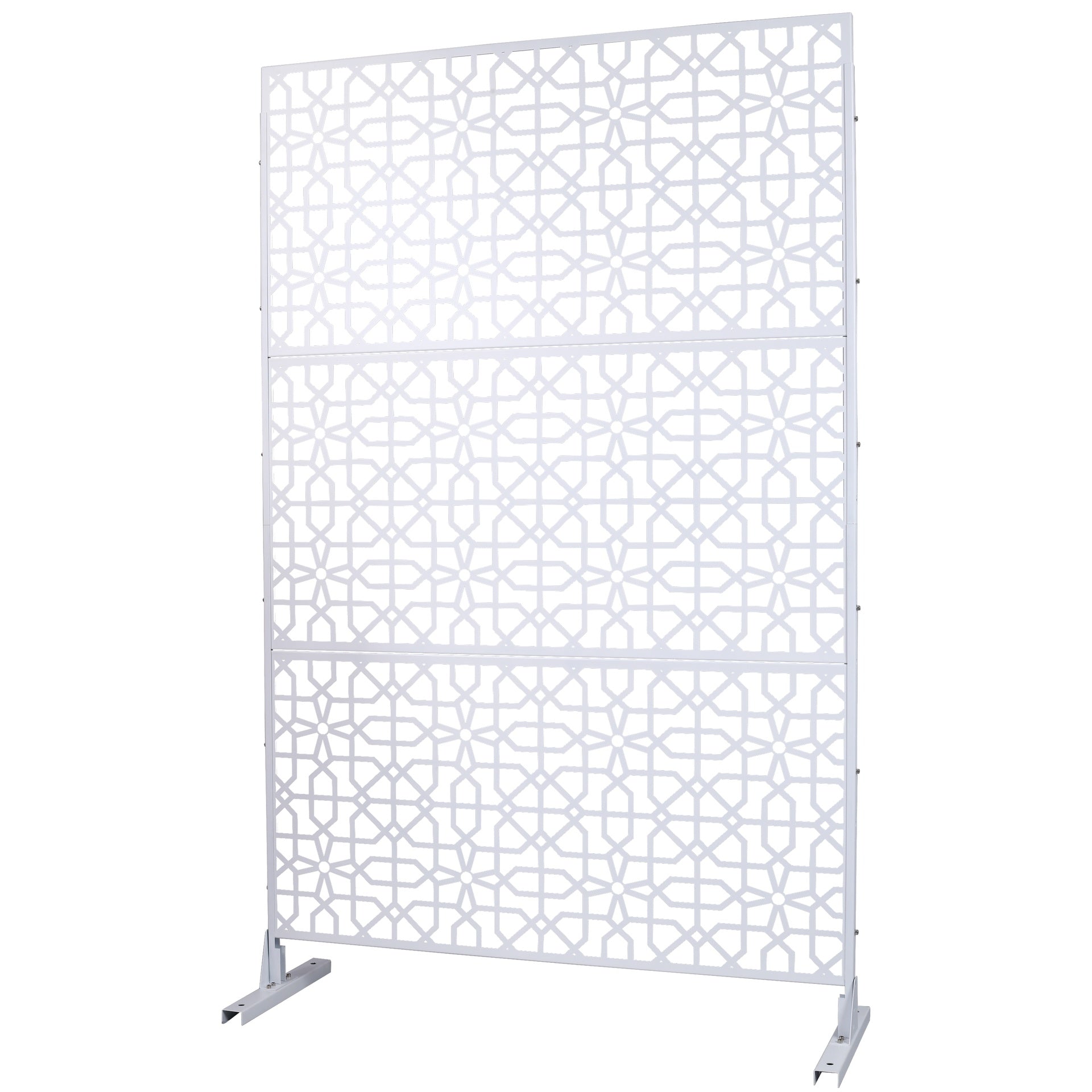 Outdoor & Indoor Privacy Screen Metal Privacy Screen 76" H×48" W, Freestanding Decorative Privacy Screen for Deck Balcony Patio, Privacy Fence Panels for Outside Lawn Garden PS106 WHITE