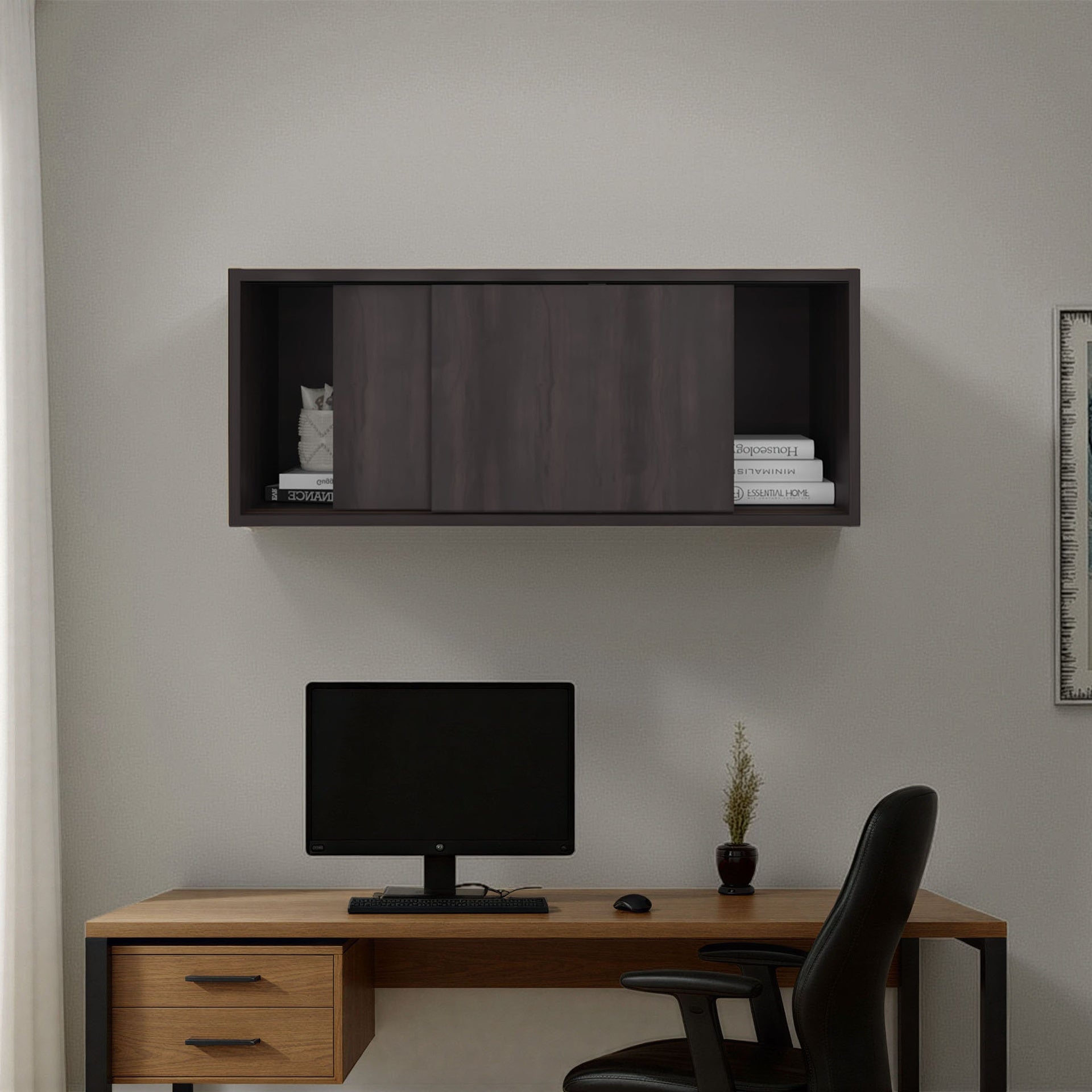 Note 32-Inch Wide Wall Storage Cabinet with Sliding Doors, Compact Wall-Mounted Storage Option for Bedroom, Office, Living Room or Garage Organization