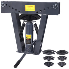 12 Ton Pipe Bender Manual Hydraulic, Piping Bending Exhaust Tube Fabric with 6 Dies, Adjustable Rollers 90-180 Degree Bending Steel Iron Metal Ratcheting for Pipe Tube Bender,dark gray