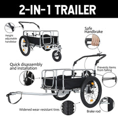 3-in-1 Heavy-Duty Bike Cargo Trailer -Bike Compatible Steel Frame, 110lb Capacity, Convertible Stroller & Pull Cart w/Suspension, 20 *2-3/8" FAT tire