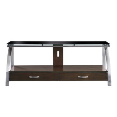 1pc Modern Design TV Stand Glass Top Stainless Steel Frame Living Room Furniture, TV Console Table