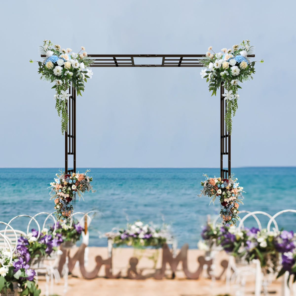 Metal Garden Arch with Adjustable Width W42.52''~W78.15''  Climbing Plants Support Rose Arch Outdoor Black