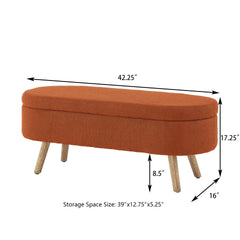 Luxury Oval Boucle Storage Ottoman Bench with Wood Legs 350lb Weight Capacity & Safety Hinge, for Living Room, Bedroom Entryway,ORANGE