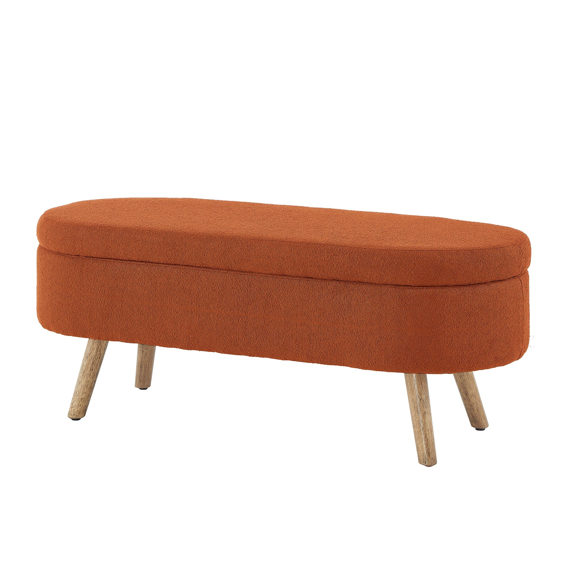 Luxury Oval Boucle Storage Ottoman Bench with Wood Legs 350lb Weight Capacity & Safety Hinge, for Living Room, Bedroom Entryway,ORANGE