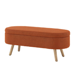 Luxury Oval Boucle Storage Ottoman Bench with Wood Legs 350lb Weight Capacity & Safety Hinge, for Living Room, Bedroom Entryway,ORANGE