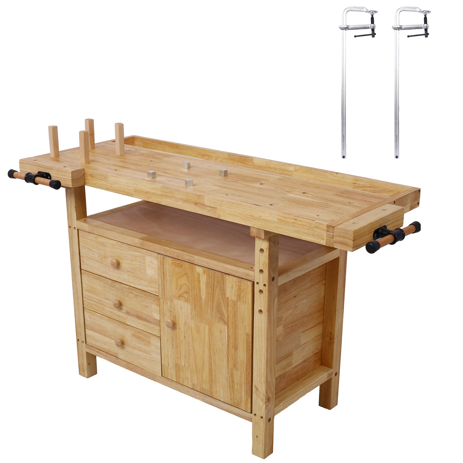 Wood Workbench - Wooden Workbench for Garage Workshop and Home, with Bar Clamps Set 24 inch x 4-3/4 inch Throat,Pack of 2