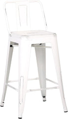 Modern Light Weight Industrial Contemporary Rustic Vintage Costal Metal Barstools with Bucket Back and 4 Leg Design, Seat Bar Stools (Set of 2) (30" Seat, Distressed White)
