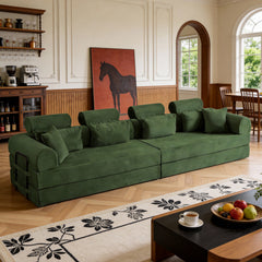 L shape Modular Sectional Sofa, Compressed Sectional Sofa Modern Minimalist Style Corduroy Couch,Unfold into a bed, Bedroom, Comfy Compressed Sofa Couch Space-Efficient Design(Green)