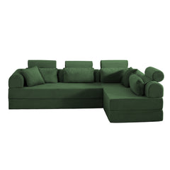 L shape Modular Sectional Sofa, Compressed Sectional Sofa Modern Minimalist Style Corduroy Couch,Unfold into a bed, Bedroom, Comfy Compressed Sofa Couch Space-Efficient Design(Green)