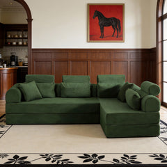 L shape Modular Sectional Sofa, Compressed Sectional Sofa Modern Minimalist Style Corduroy Couch,Unfold into a bed, Bedroom, Comfy Compressed Sofa Couch Space-Efficient Design(Green)