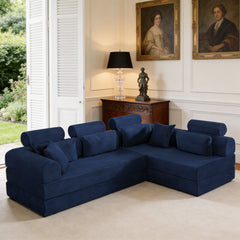 L shape Modular Sectional Sofa, Compressed Sectional Sofa Modern Minimalist Style Corduroy Couch,Unfold into a bed, Bedroom, Comfy Compressed Sofa Couch Space-Efficient Design(Blue)