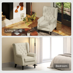Nordic style Chair,  Button-Tufted Upholstered Fabric Armchair with Retro Wood Legs, Cream White