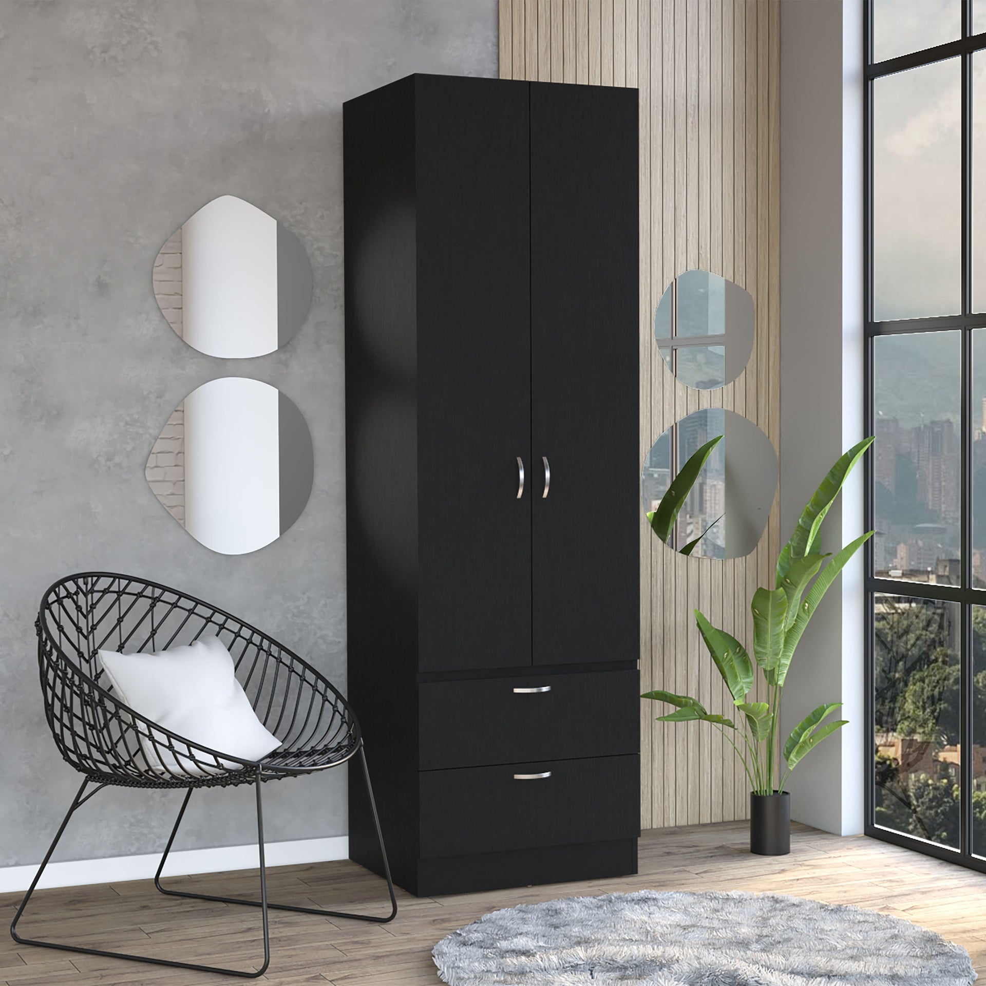 Vico 76" High Armoire Wardrove Closet with 2 Drawers, Double Door Cabinet , One Shelf and Hanging Rod, Bedroom Clothes Storage Cabinet Organizer