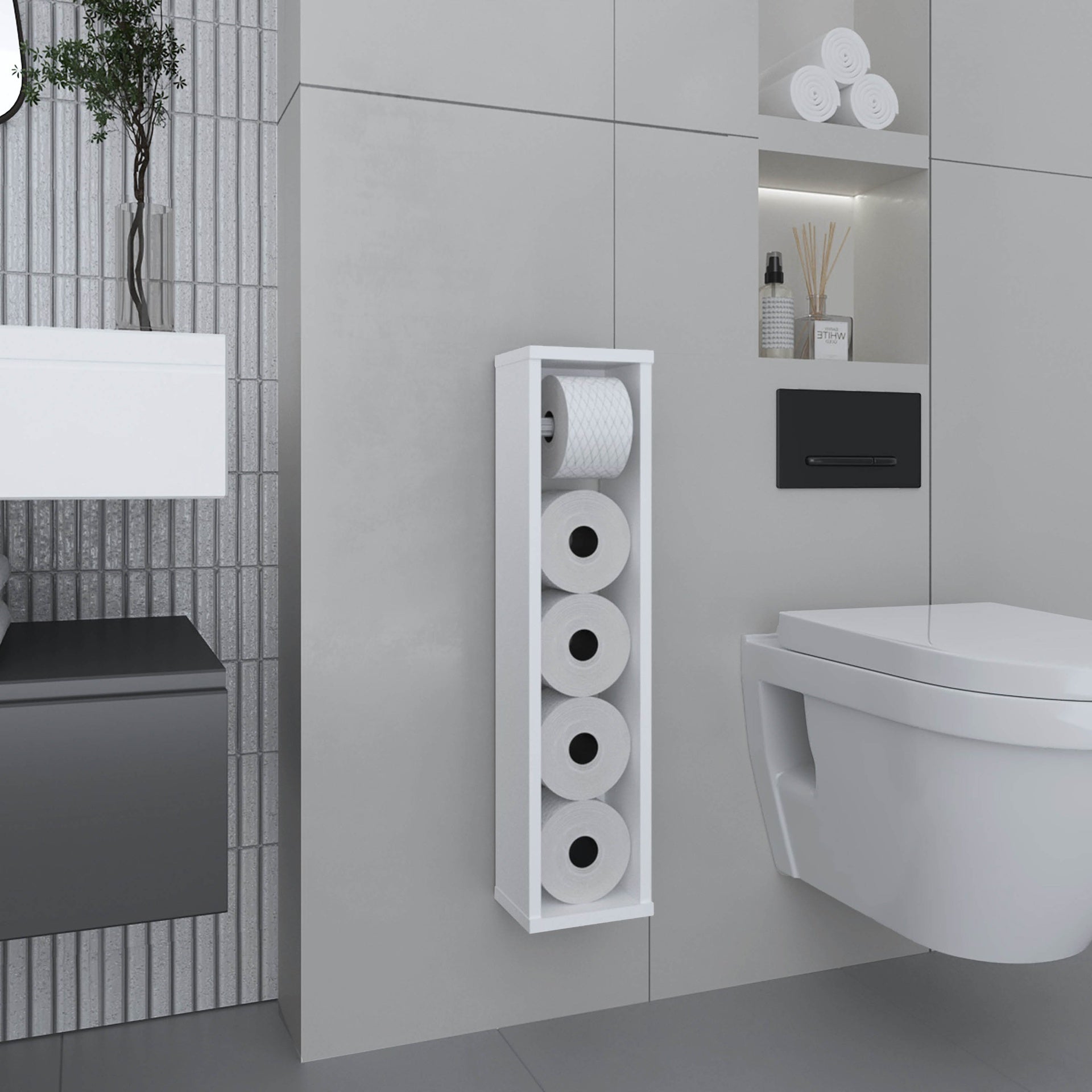 Bali  28" High Toilet Paper Holder Narrow Shelf Organizer for Bathroom, Living Room, Kitchen