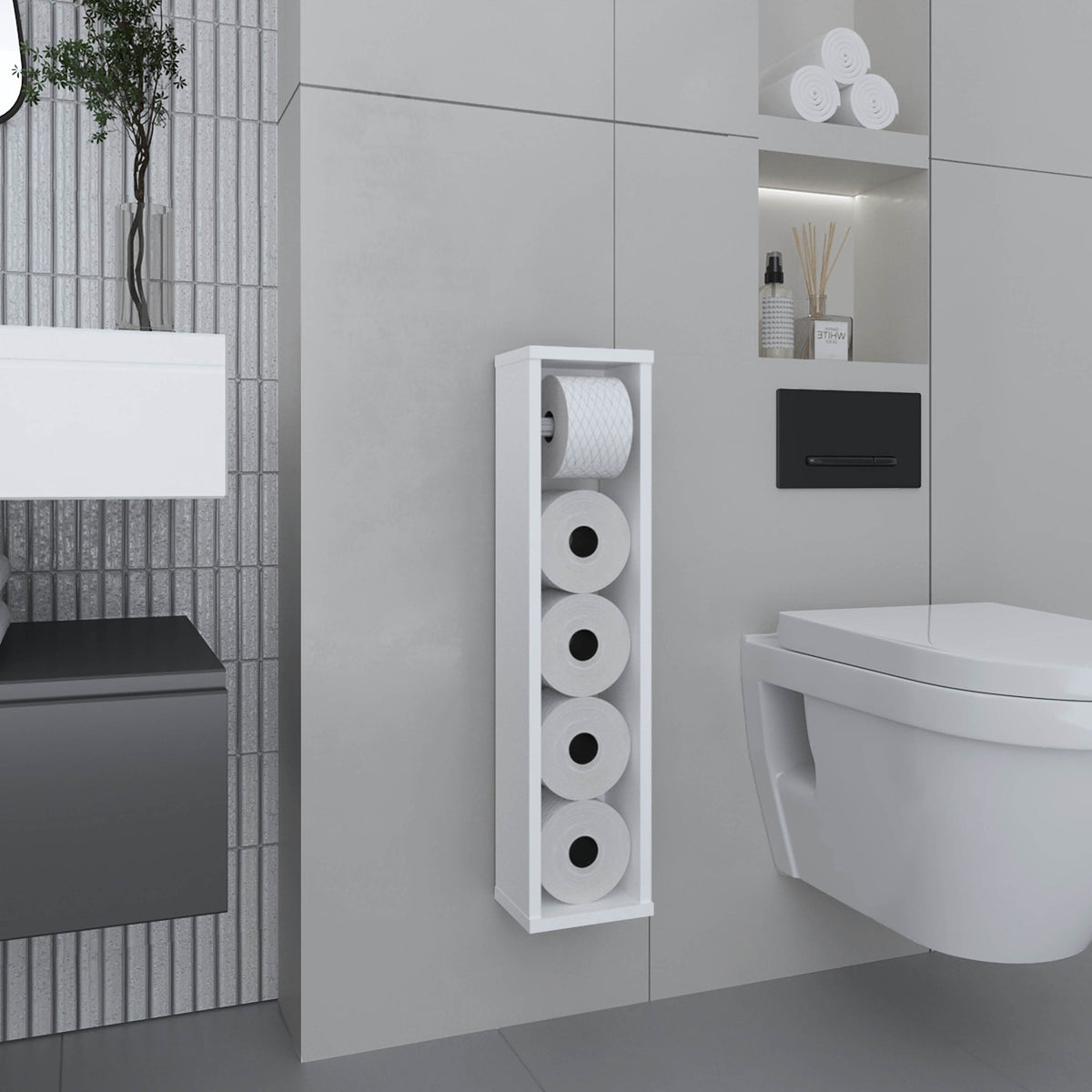 Bali  28" High Toilet Paper Holder Narrow Shelf Organizer for Bathroom, Living Room, Kitchen