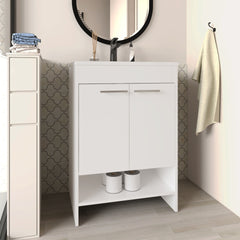 Lorenzo Floor Vanity With Four Drawers And Two Open Shelves, White